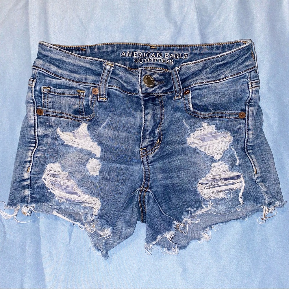 American Eagle Outfitters Blue Jean Shorts Distressed Style